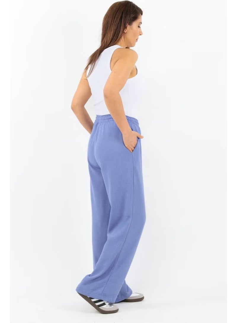 Ritnice Women's Linen Comfy Lilac Straight Cut Elastic Waist Trousers - Image 3